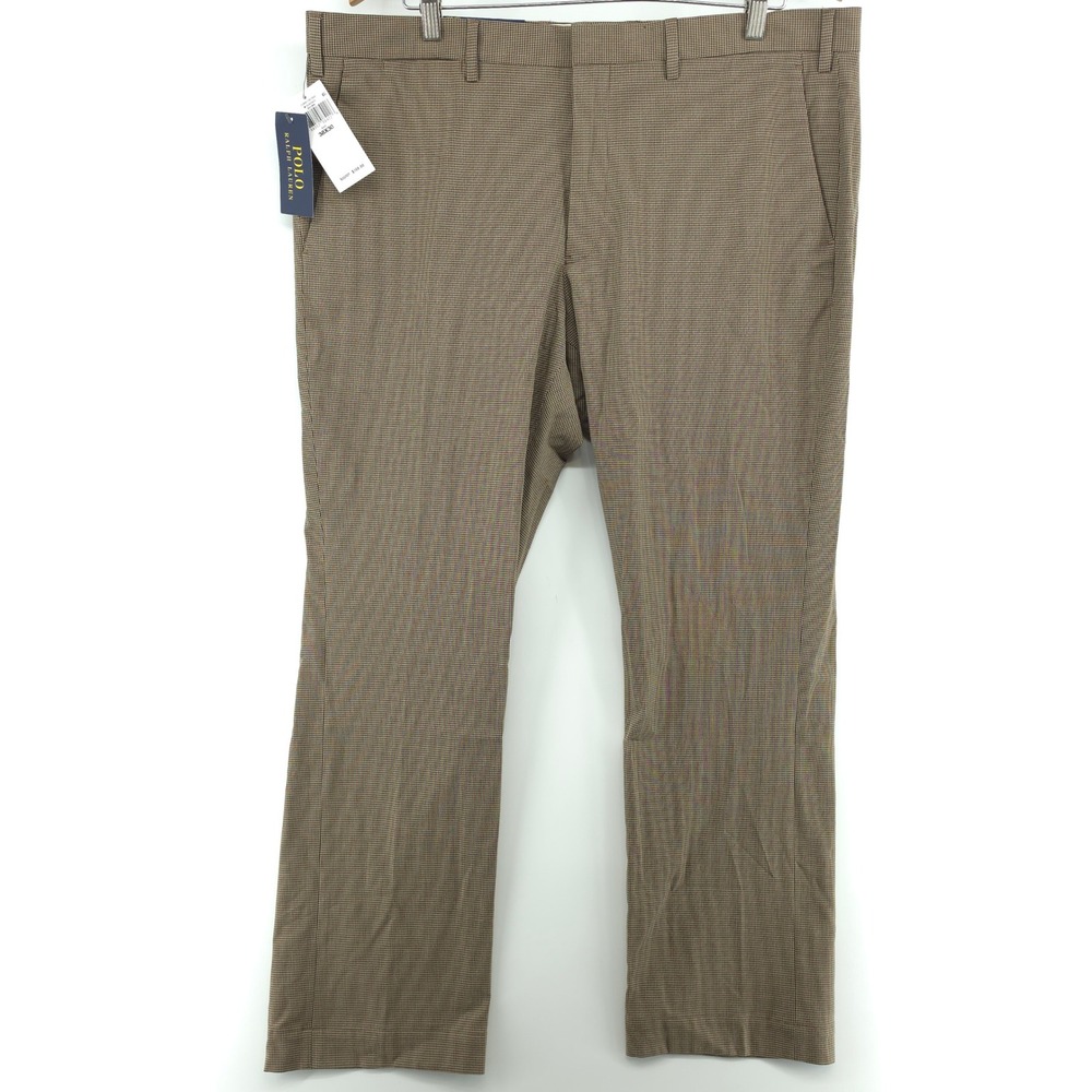 Polo Ralph Lauren Mens Newport Pant Wool Blend tan check 38x30 Straight Fit NWT